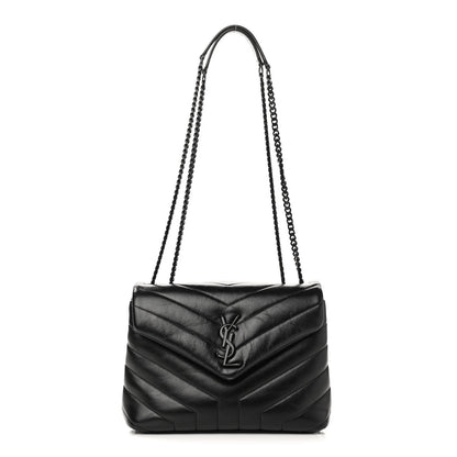 Saint Laurent Calfskin Y Quilted Monogram Small Loulou Chain Satchel Black 1 of 12