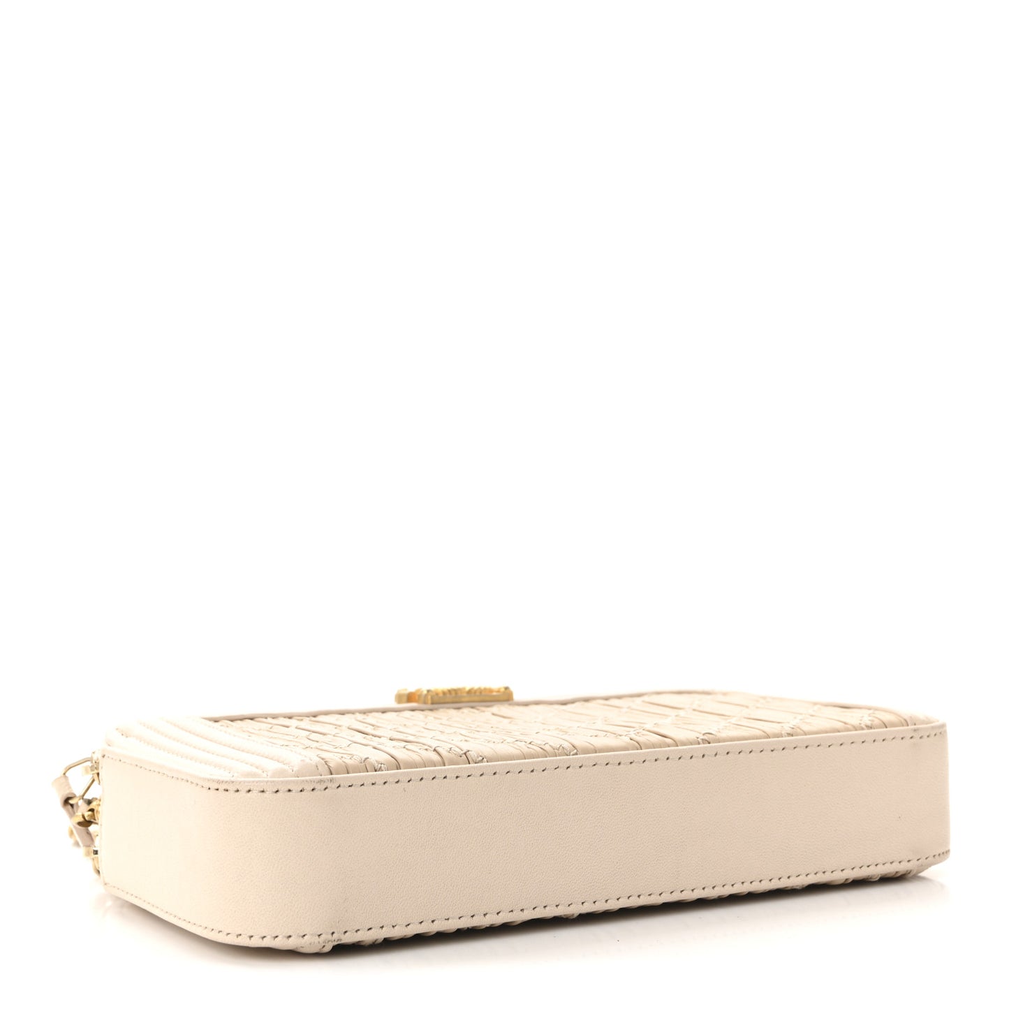 Crumpled Lambskin Chevron Quilted Pleated Small Boy Clutch With Chain Beige