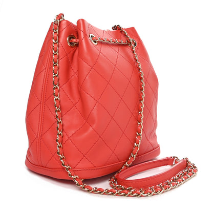 Chanel Calfskin Stitched Chain Bucket Bag Coral 2 of 10