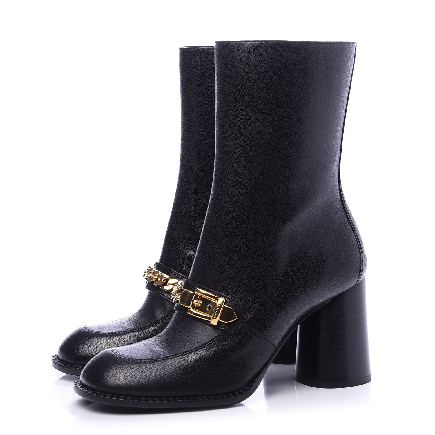 Gucci Goatskin Austin Calfskin Sylvie Chain Ankle Boots 38 Black 3 of 8