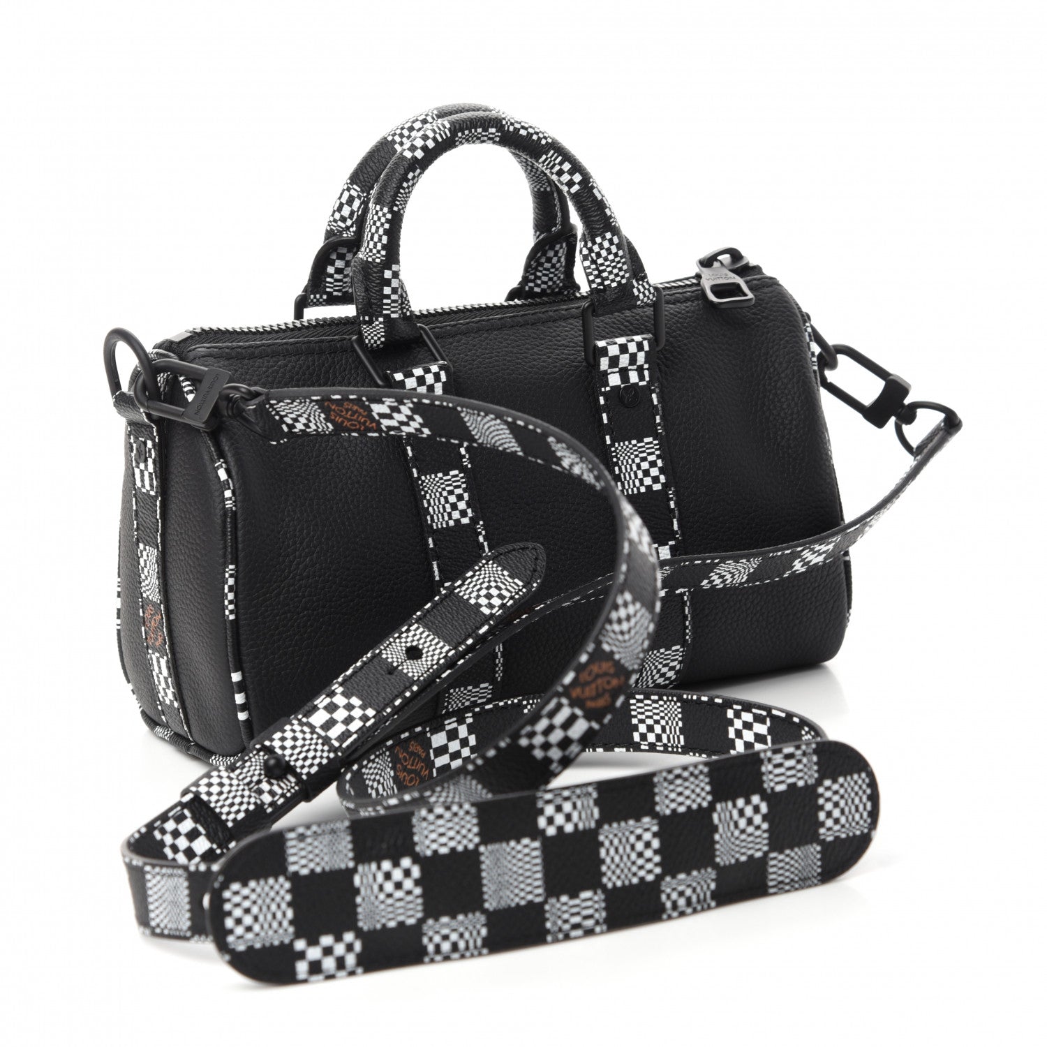 Louis Vuitton Calfskin Damier Distorted Keepall XS Black 3 of 10