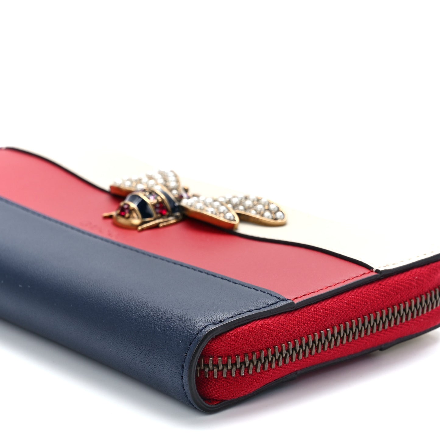 Calfskin Queen Margaret Zip Around Wallet Blue Agata Hibiscus Red Mystic White