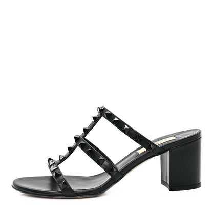 Valentino Garavani Calfskin Monochrome Rockstud 60mm Caged Slide Sandals 36.5 Black 1 of 9