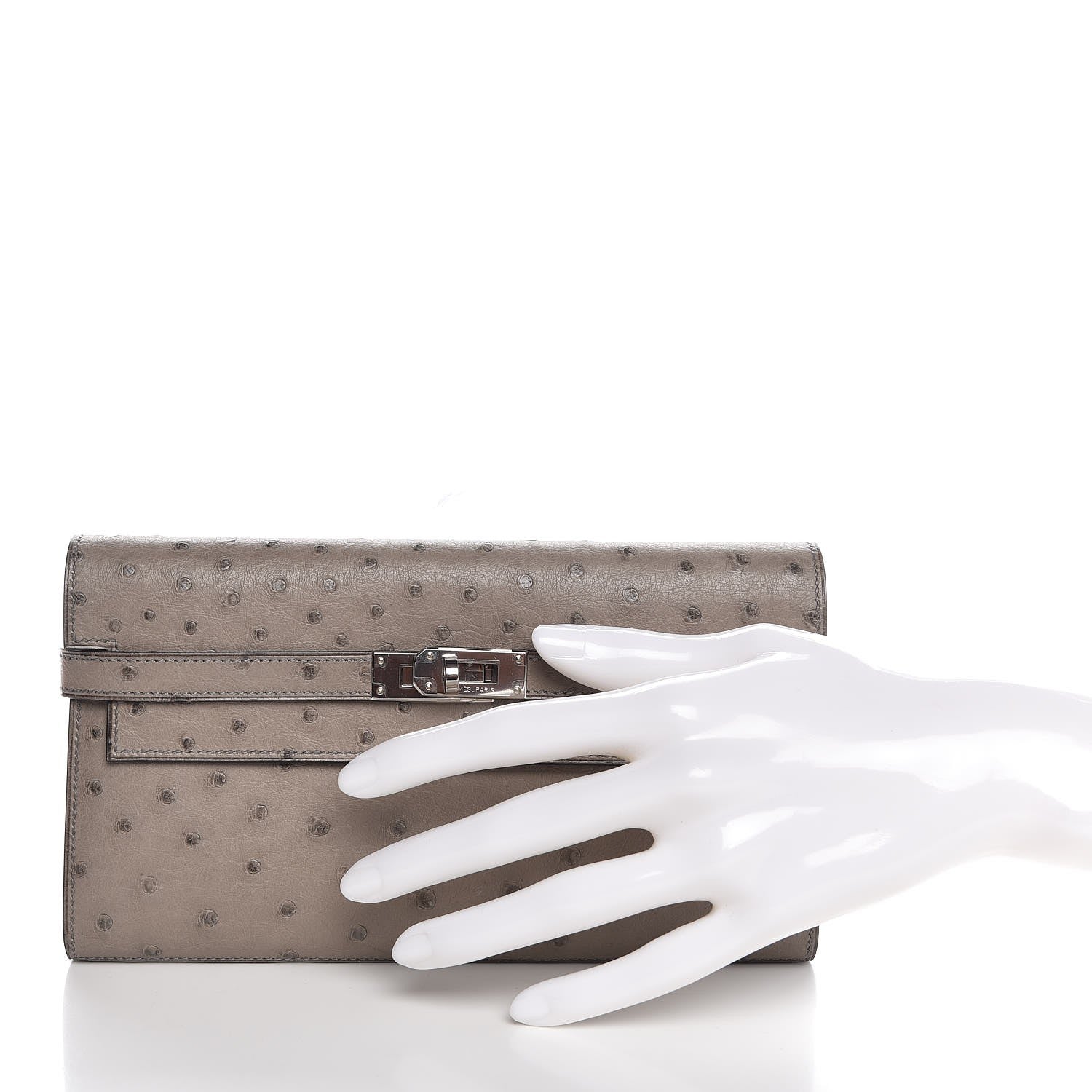 Hermes Ostrich Kelly Longue Wallet Gris Tourterelle 2 of 9