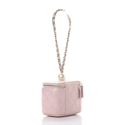 Chanel Iridescent Caviar Quilted Mini Pearl On Top Vanity Case With Chain Light Pink 3 of 8