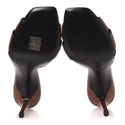 Saint Laurent Calfskin Sahara Lizard Embossed Tribute 85 Slide Sandals 37.5 Almond Brown 7 of 11