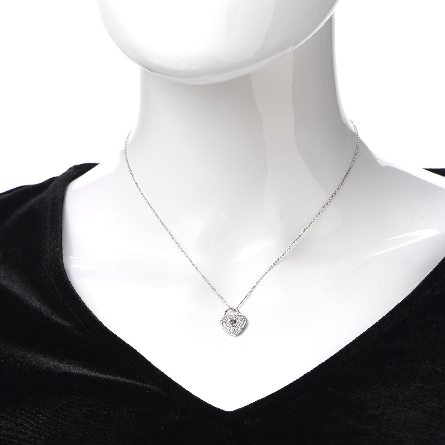 Tiffany Platinum Diamond Small Heart Lock Pendant Necklace 2 of 6