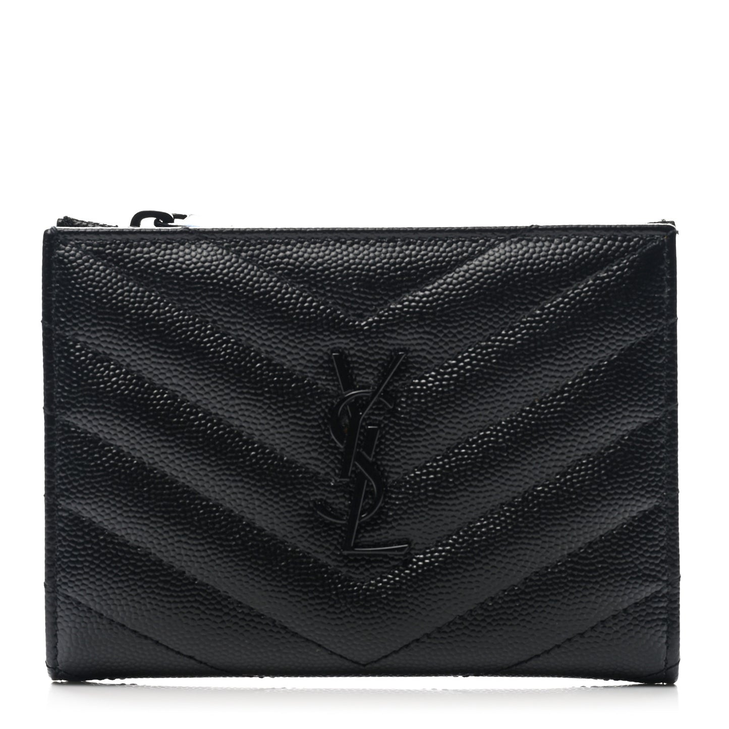 Grain De Poudre Matelasse Chevron Monogram Zipped Two-Part Wallet Black