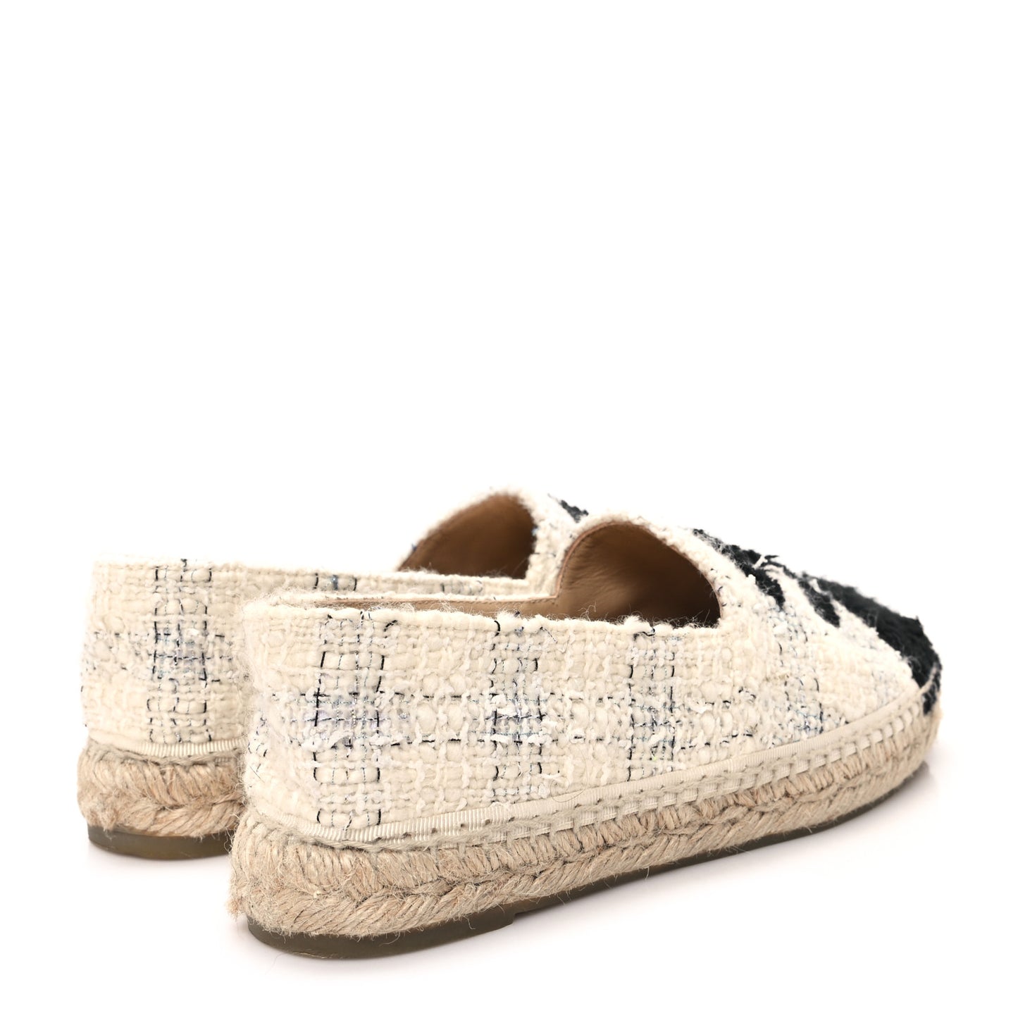 Tweed Grosgrain CC Espadrilles 39 White Black