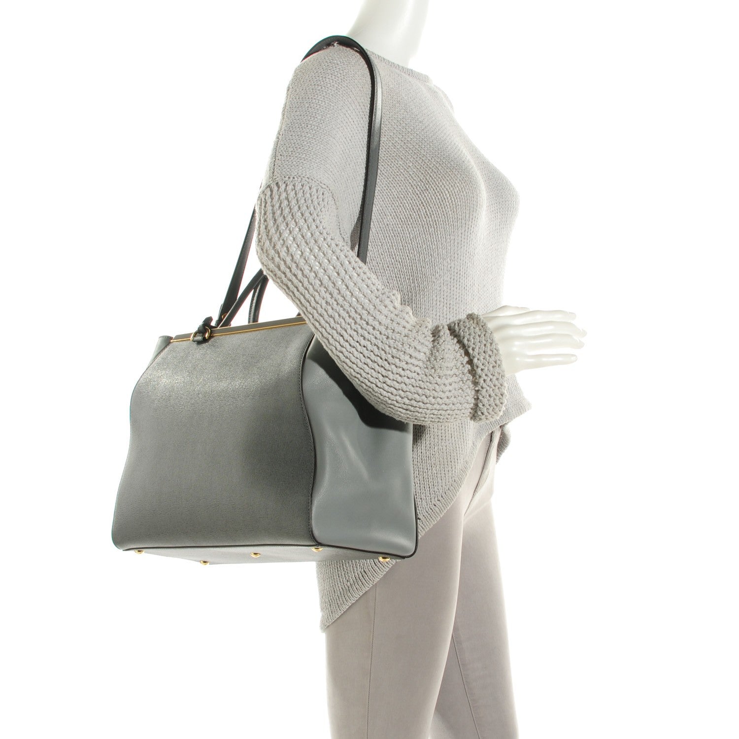 Fendi Vitello Elite Flamingo Regular 2Jours Tote Grigio Grigio Chiaro 2 of 7