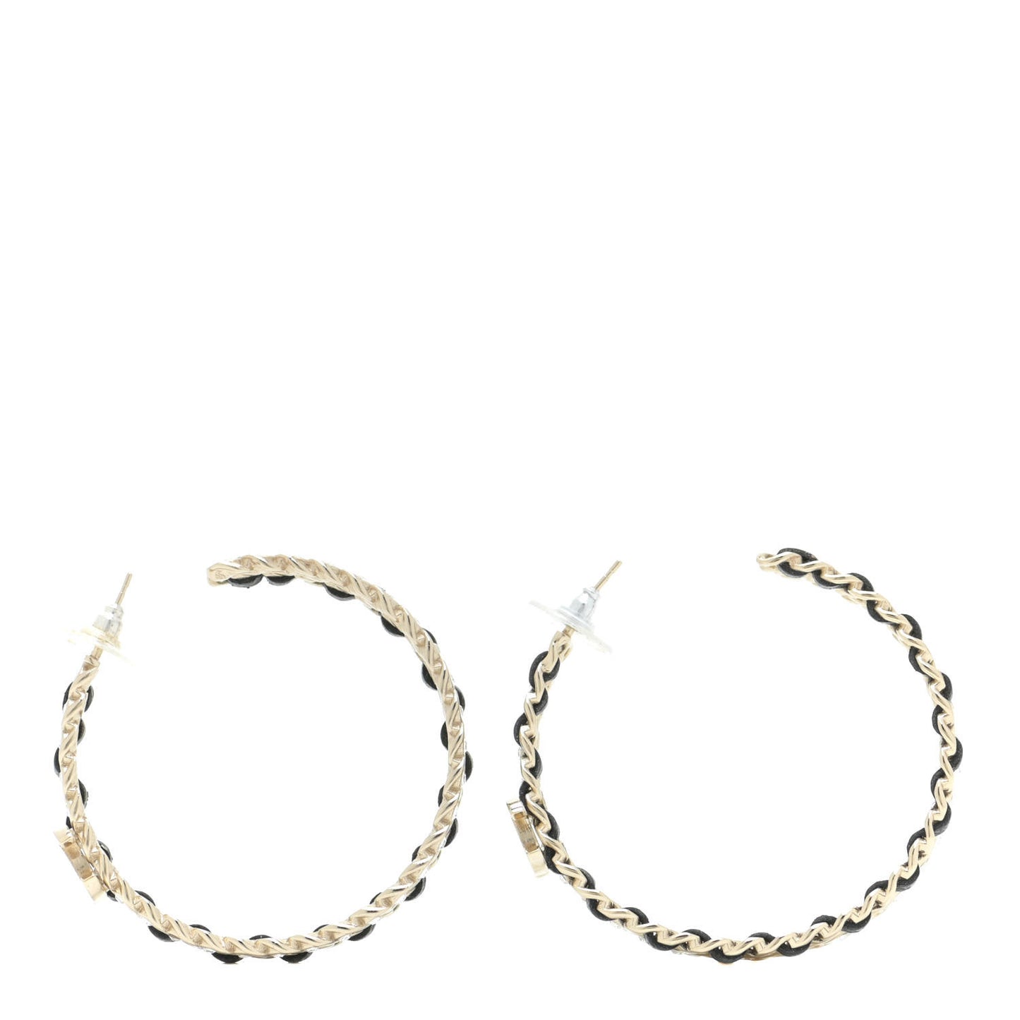 Crystal Lambskin CC Chain Hoop Earrings Gold Black