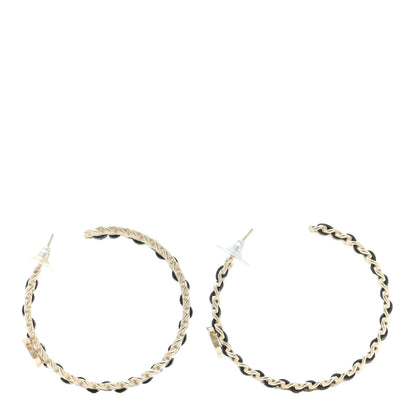 Chanel Crystal Lambskin CC Chain Hoop Earrings Gold Black 1 of 7