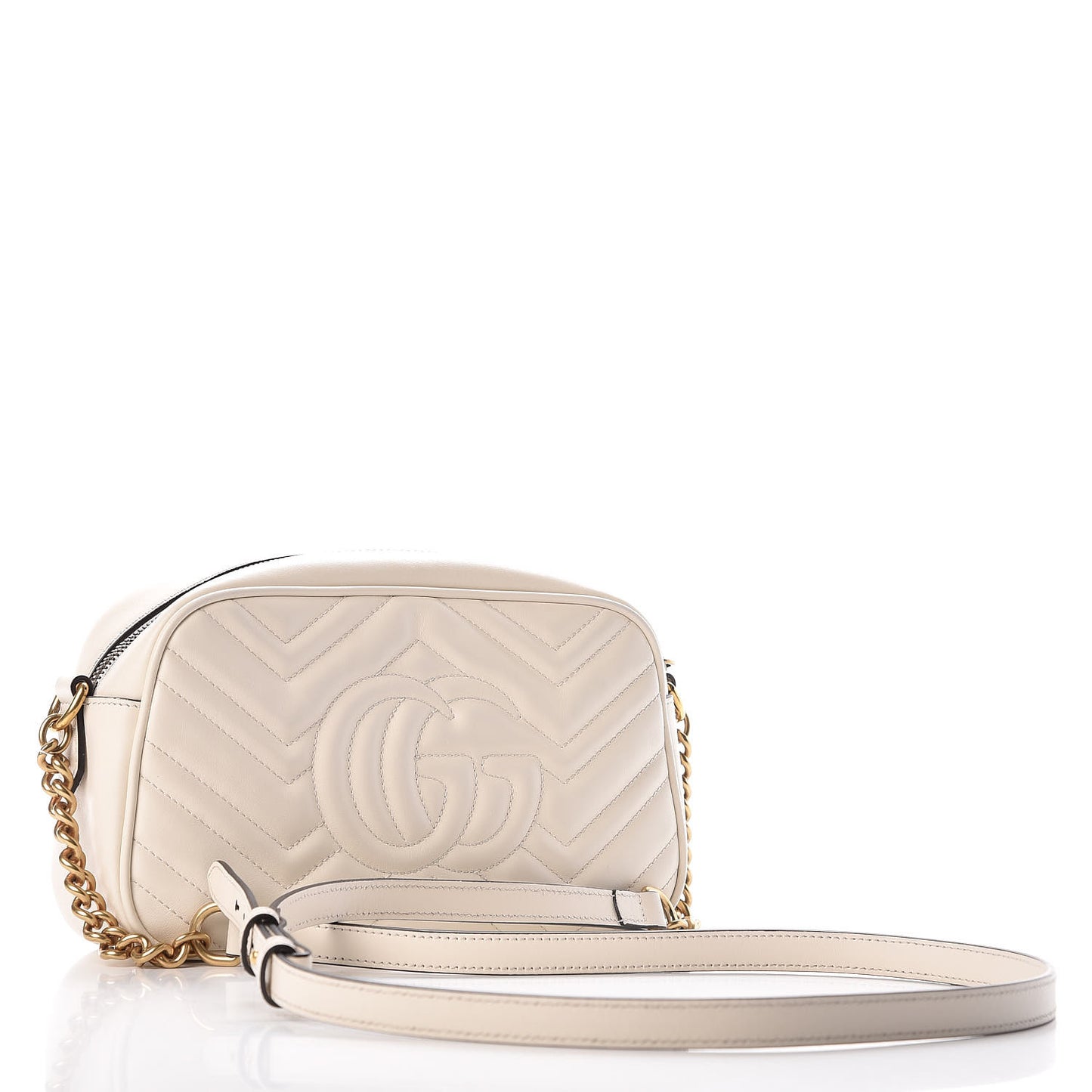 Calfskin Matelasse Small GG Marmont Chain Shoulder Bag White