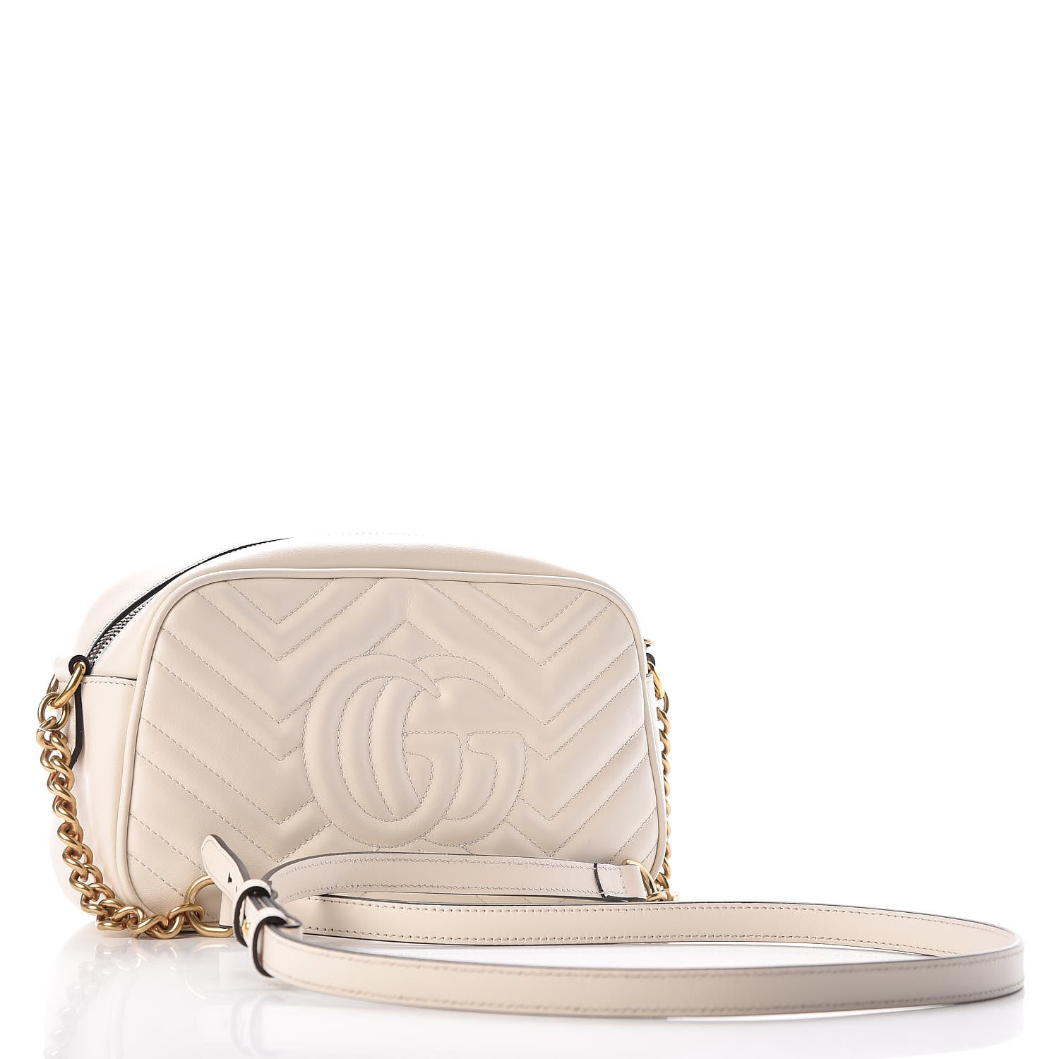 Gucci Calfskin Matelasse Small GG Marmont Chain Shoulder Bag White 3 of 14