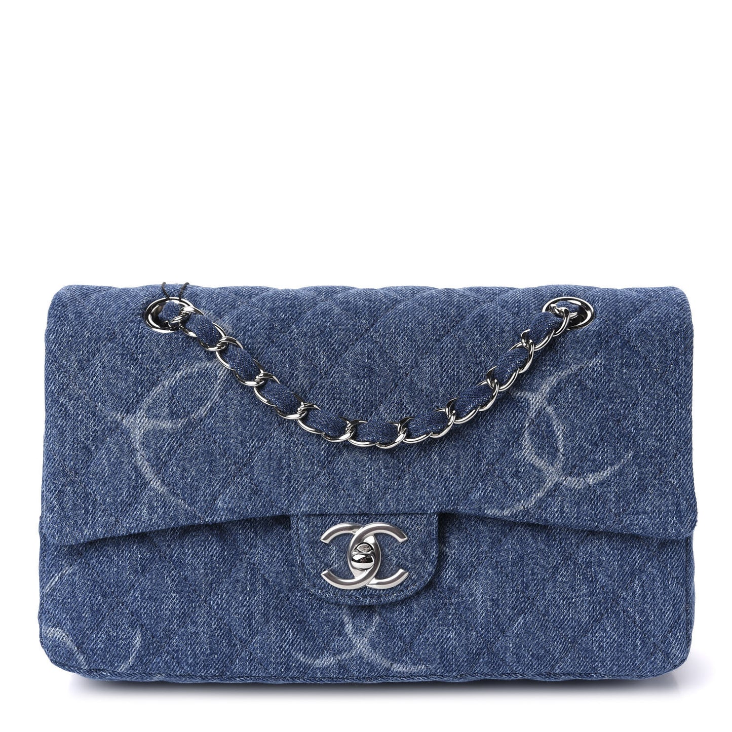 Denim Quilted CC Print Medium Single Flap Blue