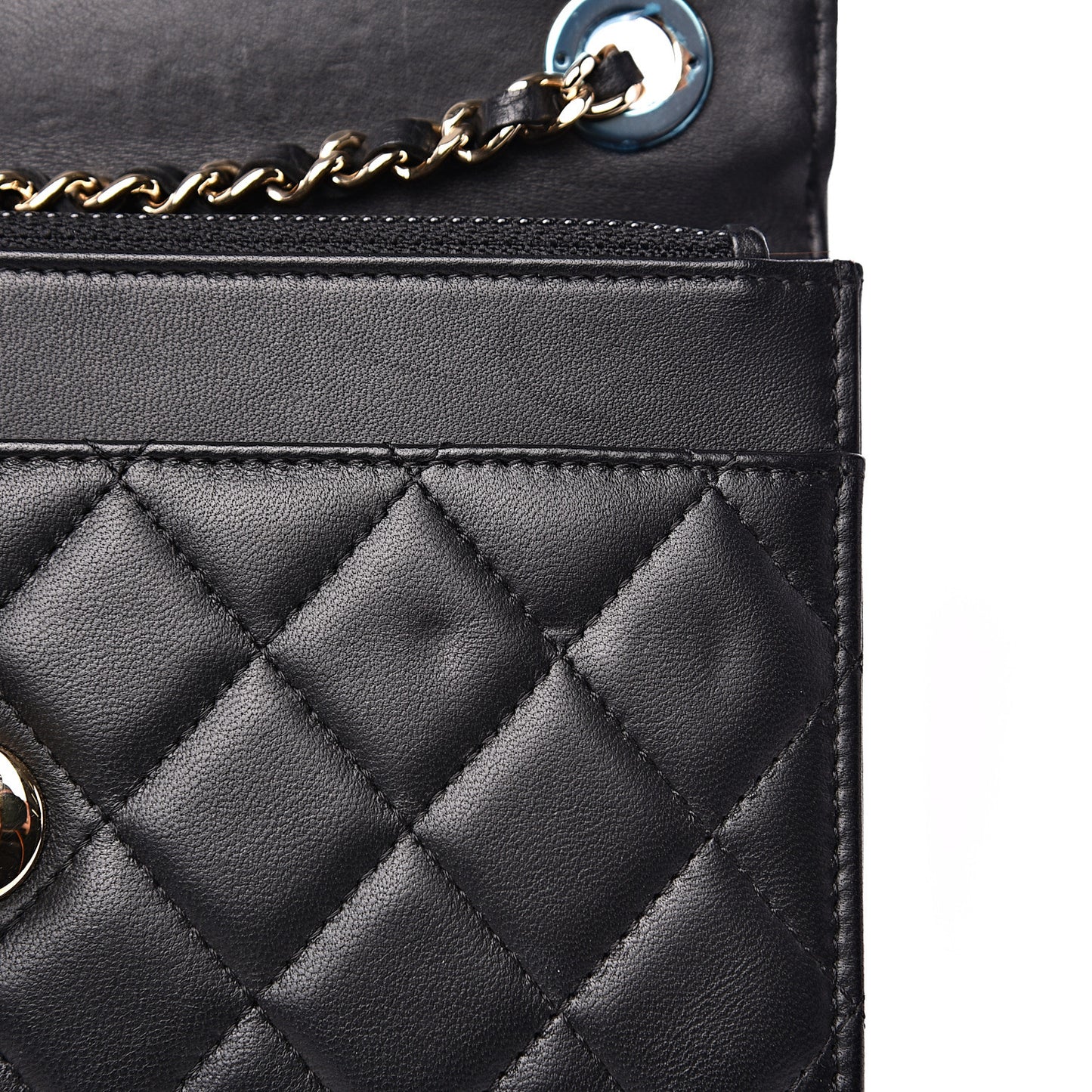 Lambskin Quilted Trendy CC Wallet On Chain WOC Black