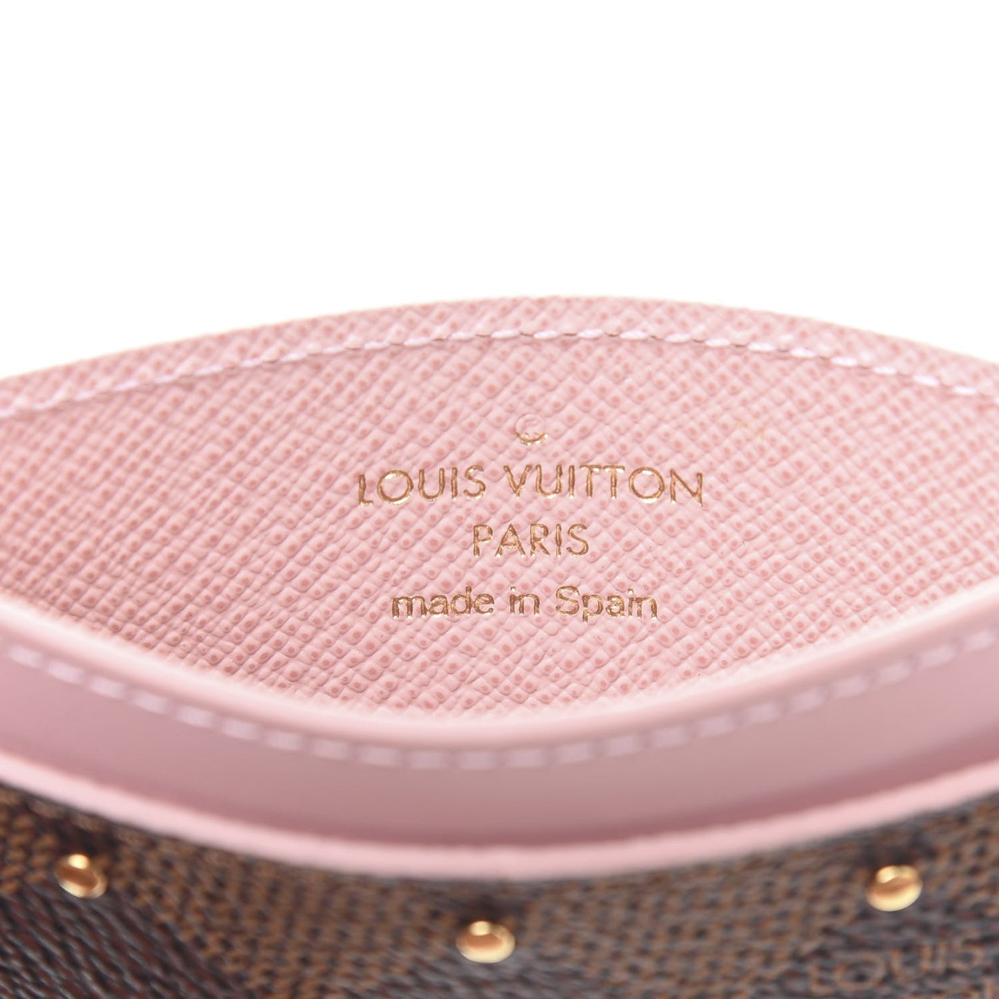 Damier Ebene Studded Card Holder Rose Ballerine