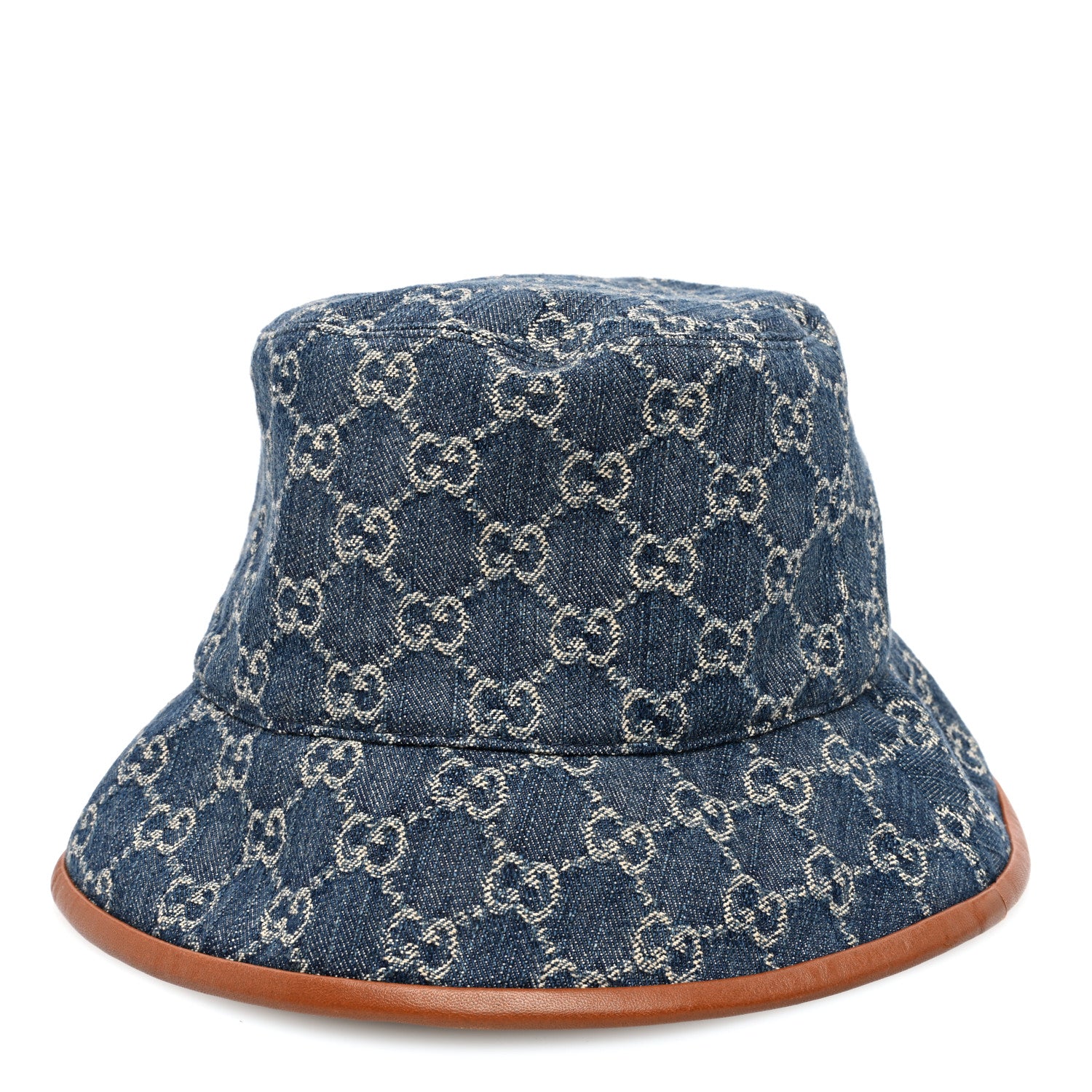 Gucci Washed Jacquard Denim Nappa GG Monogram Oscar Bucket Hat S Denim Cuir 1 of 8