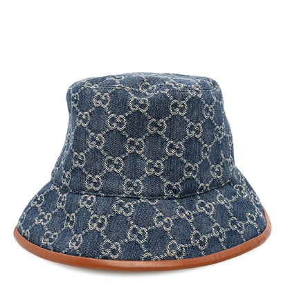 Gucci Washed Jacquard Denim Nappa GG Monogram Oscar Bucket Hat S Denim Cuir 1 of 8