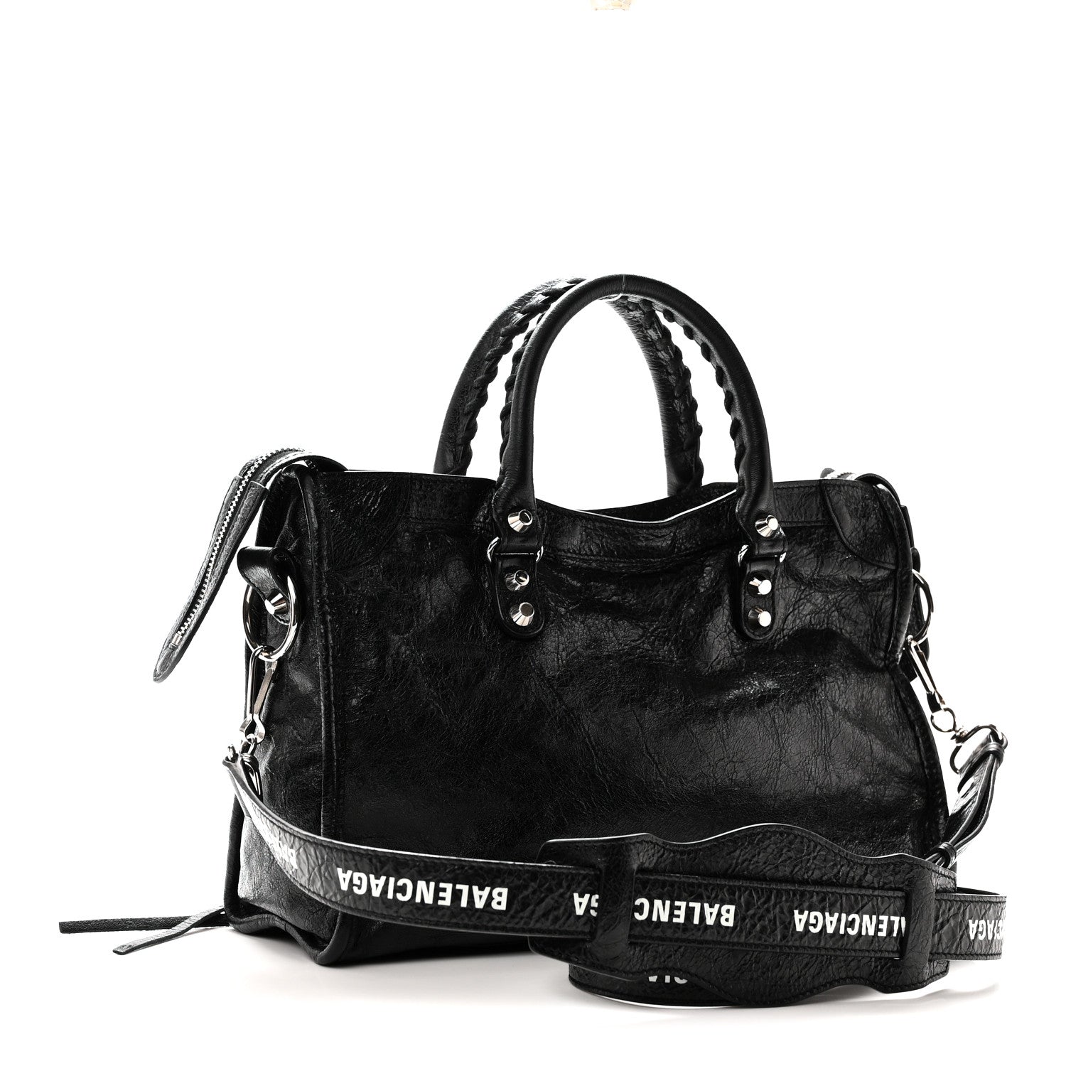 Balenciaga Agneau Classic Hardware S City Logo Strap Black White 4 of 11