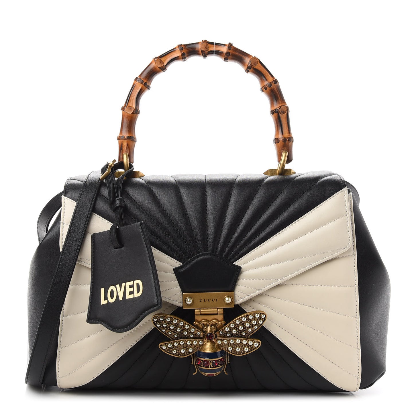 Calfskin Bamboo Trapuntata Queen Margaret Top Handle Bag Mystic White Black