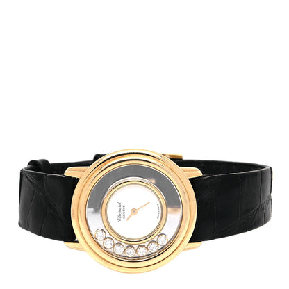 Chopard 18K Yellow Gold Alligator 7 Diamond 28mm Happy Diamonds Quartz Watch 2 of 5