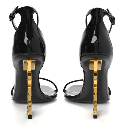 Saint Laurent Patent Calfskin Opyum 110 Sandals 38.5 Black Gold 5 of 9