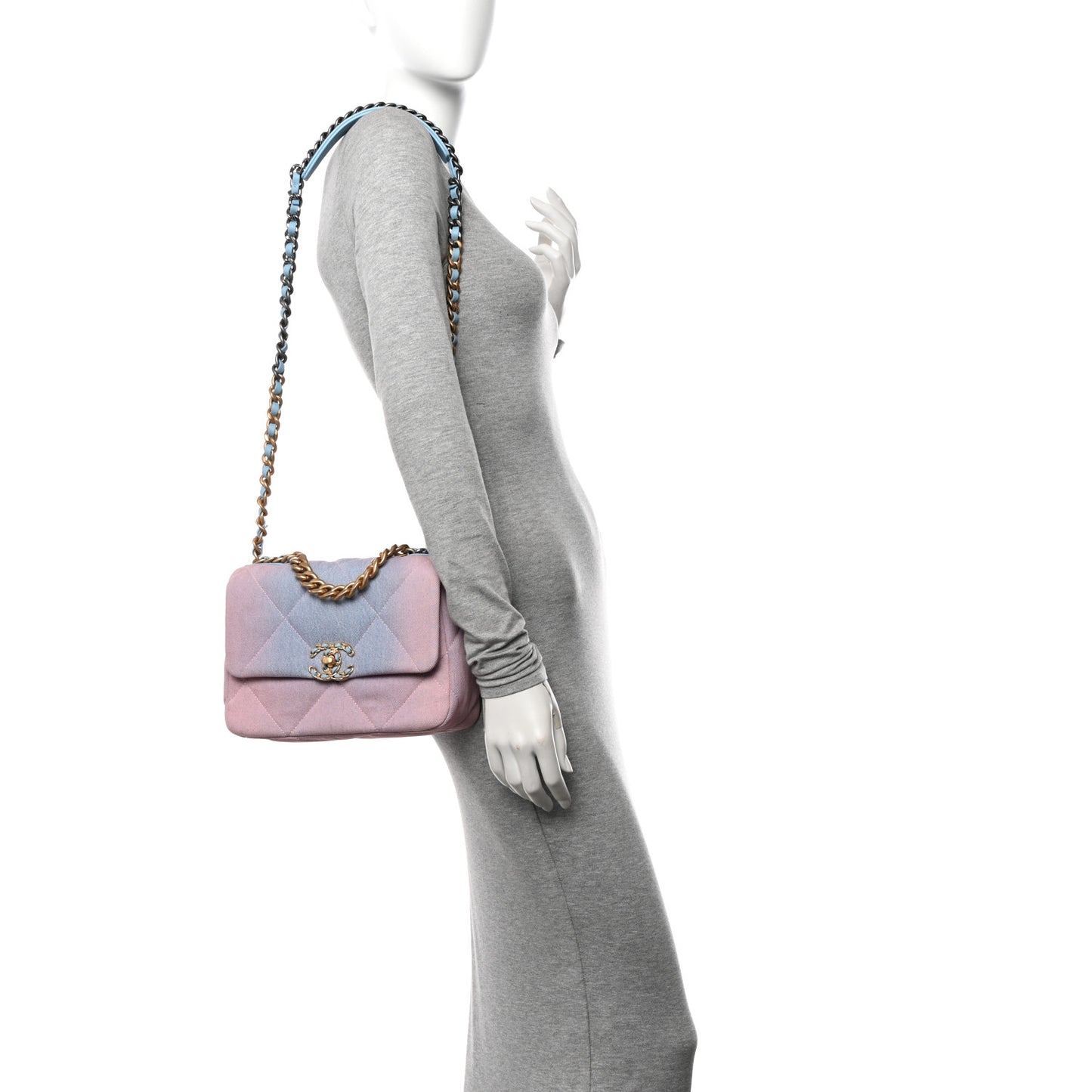 Denim Quilted Medium Chanel 19 Flap Blue Pink