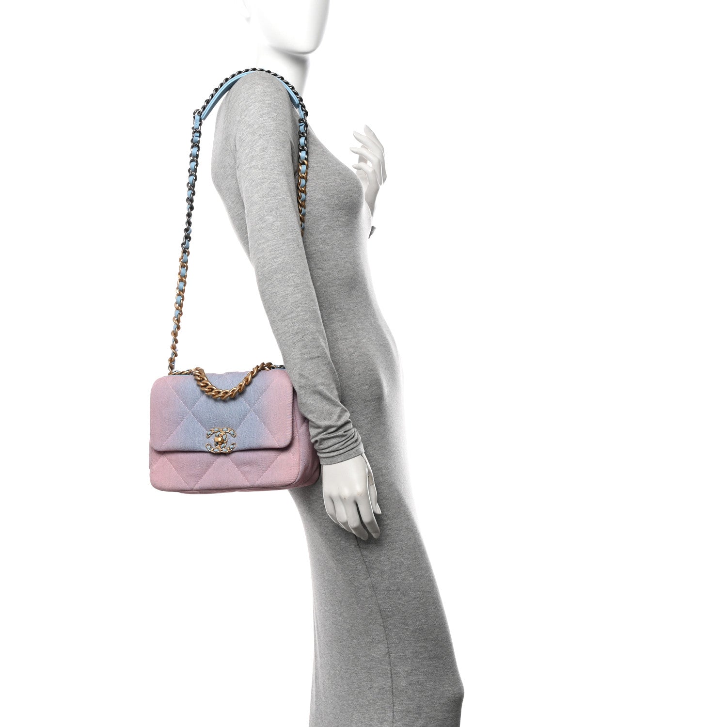 Chanel Denim Quilted Medium Chanel 19 Flap Blue Pink 2 of 11