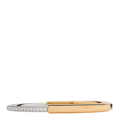 Tiffany 18K Yellow White Gold Diamond Tiffany Lock Half Pave Bangle Bracelet 6 of 13