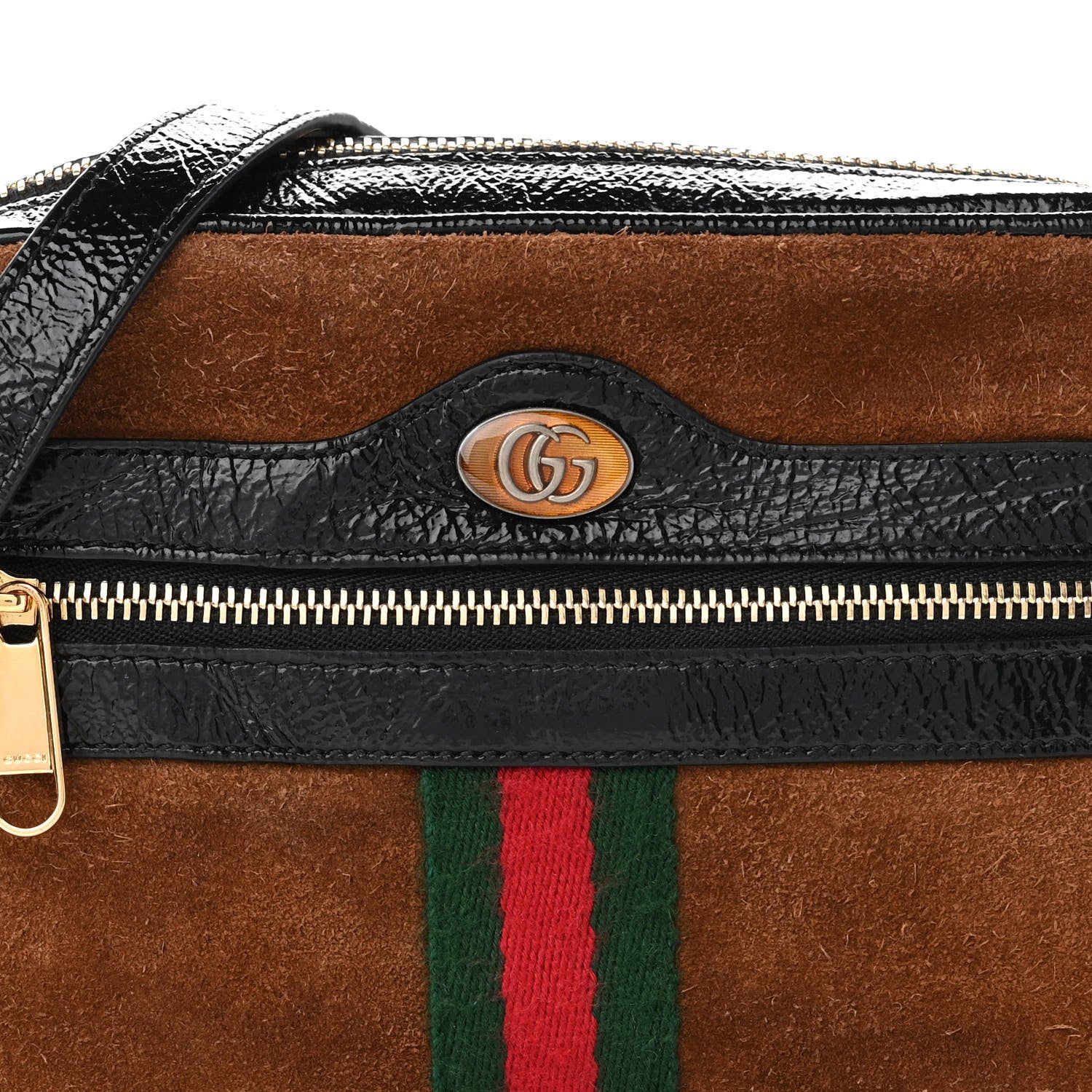 Gucci Suede Patent Web Mini Ophidia Shoulder Bag Nocciola Black 8 of 9
