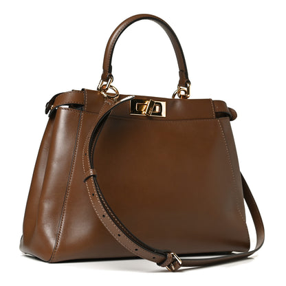 Fendi Vitello Morgan Fabric Jacquard Pequin Medium Peekaboo Iconic Satchel Foresta Tobacco Black 4 of 12