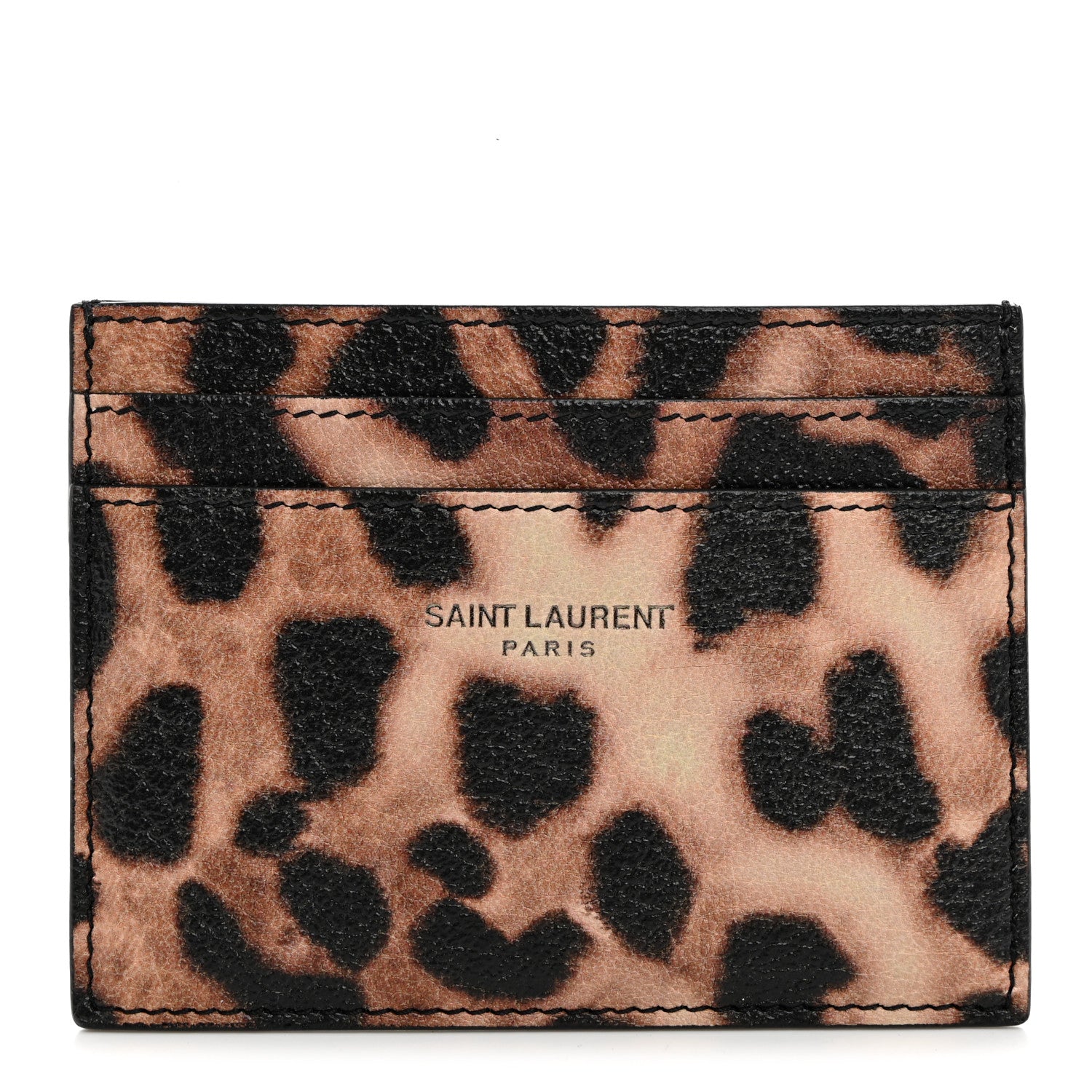 Saint Laurent Calfskin Leopard Print Card Case Manto Naturale 1 of 7