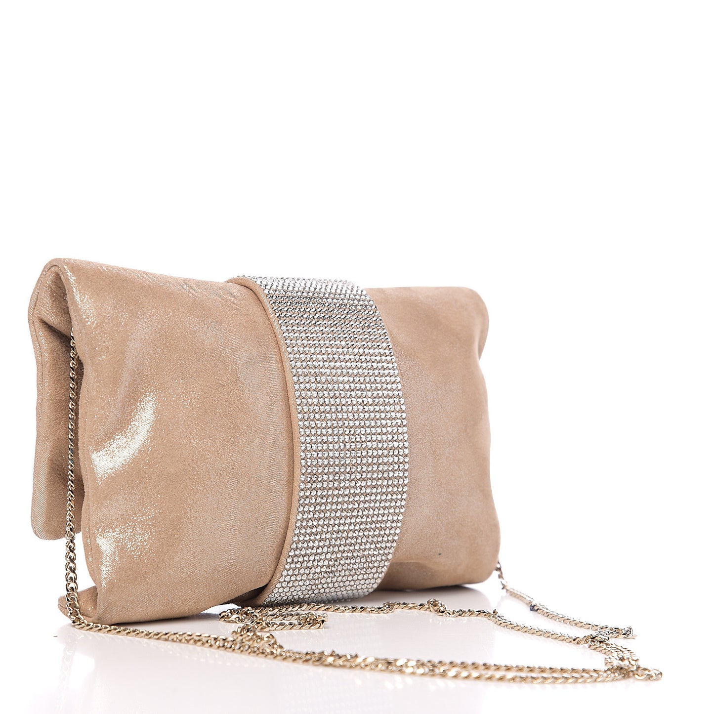 Shimmery Sheepskin Crystal Chandra Chain Clutch Powder Pink