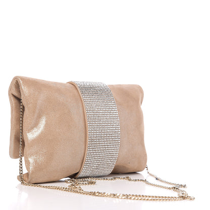 Jimmy Choo Shimmery Sheepskin Crystal Chandra Chain Clutch Powder Pink 2 of 8