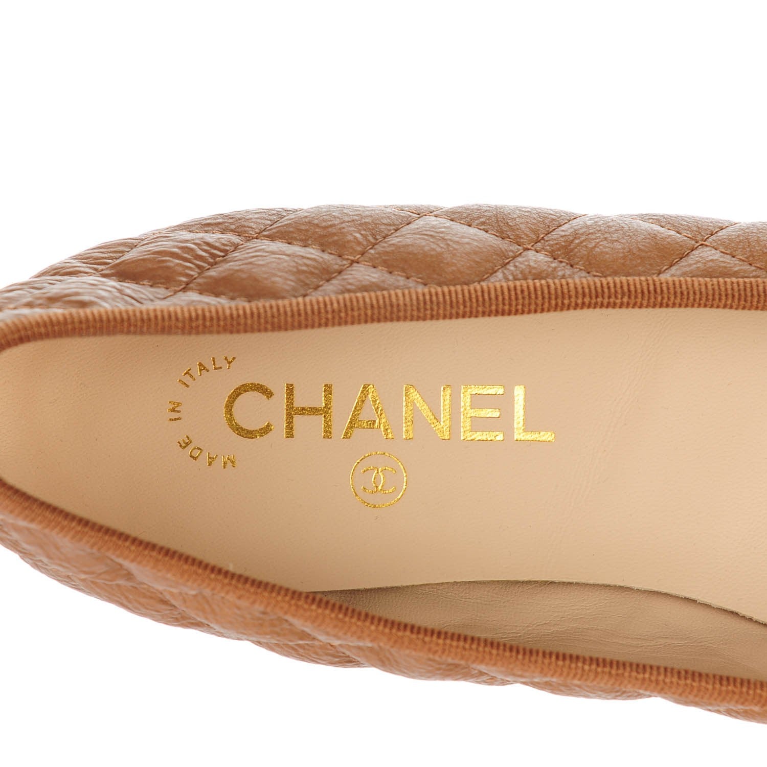Chanel Aged Calfskin Quilted CC Cap Toe Ballerina Flats 42 Light Brown 7 of 9