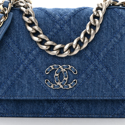 Chanel Denim Quilted Chanel 19 Wallet On Chain WOC Blue 9 of 17