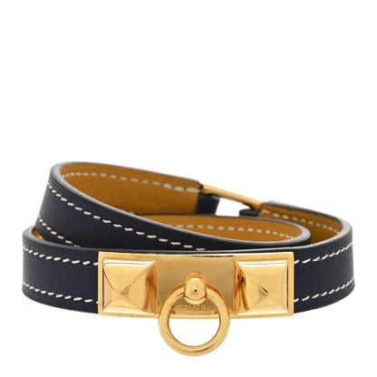 Hermes Swift Rivale Double Tour Bracelet T2 Bleu Encre Ambre 1 of 6