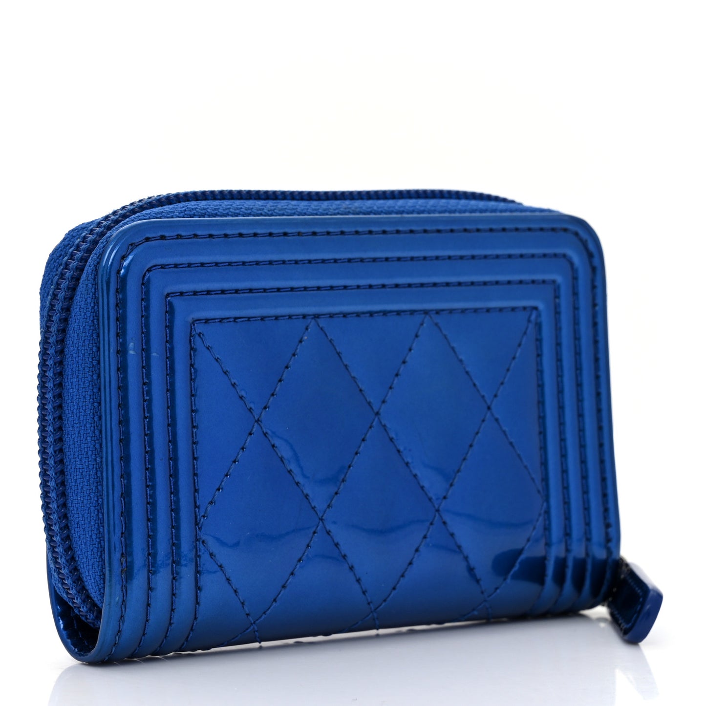 Metallic Patent Quilted Zip Around Boy Coin Purse Wallet Blue