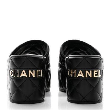 Chanel Lambskin Quilted CC Mules Wedge Sandals 41 Black 5 of 9