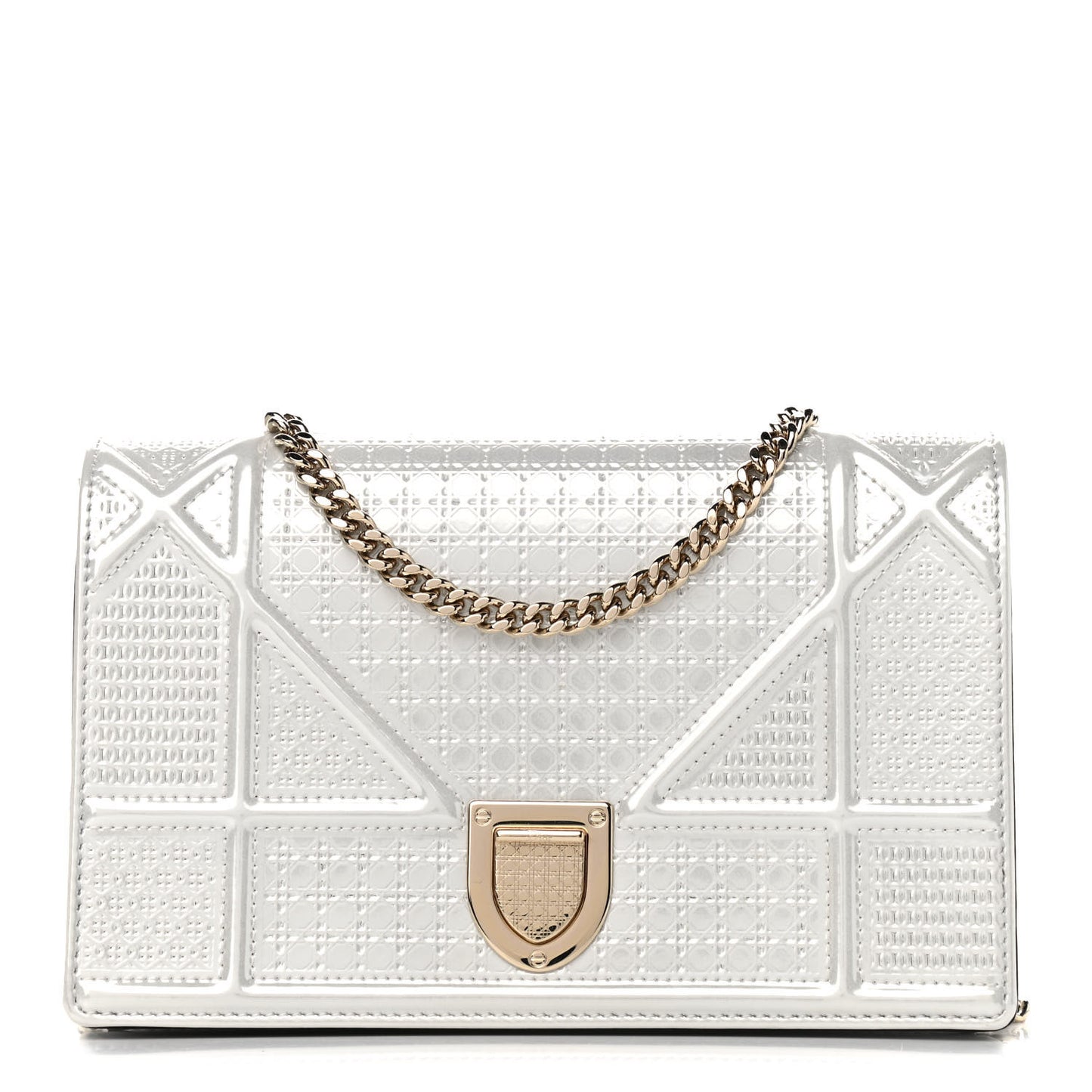 Patent Micro-Cannage Diorama Wallet on Chain Pouch White