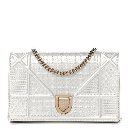 Christian Dior Patent Micro-Cannage Diorama Wallet on Chain Pouch White 1 of 8