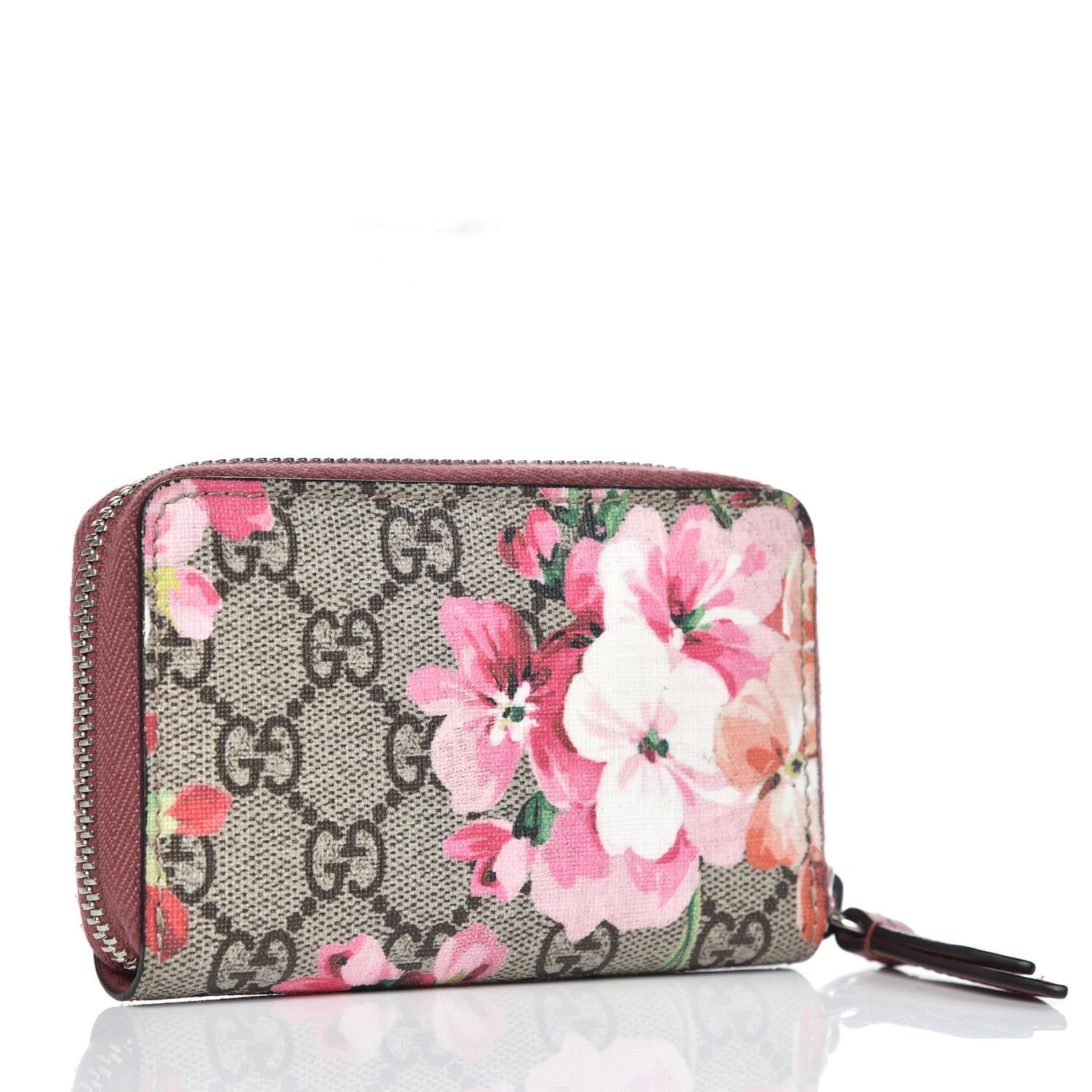 Gucci GG Supreme Monogram Blooms Zip Around Card Case Wallet Beige Multicolor Dry Rose 3 of 9