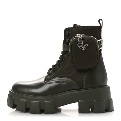 Prada Spazzolato Rois Re-Nylon Metal Triangle Logo Monolith Pouch Pocket 55mm Boots 40 Militare 1 of 13