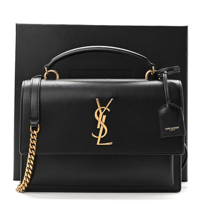 Saint Laurent Smooth Calfskin Medium Monogram Sunset Satchel Black 9 of 9