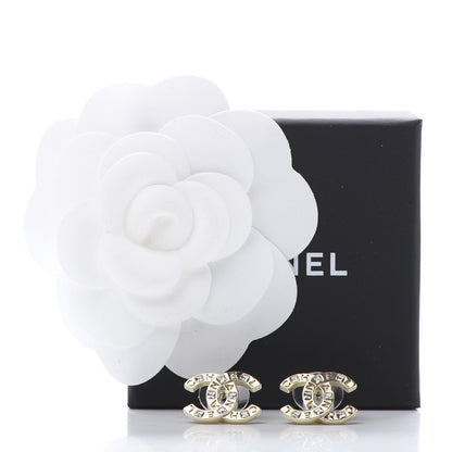 Chanel Crystal Metal CC Paris Button Stud Earrings Gold 5 of 5