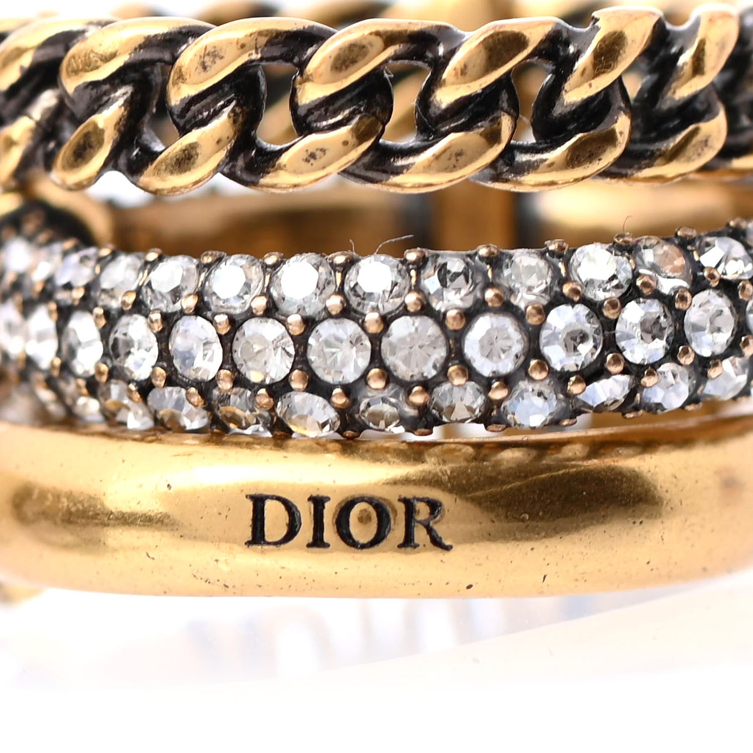 Christian Dior Crystal Pearl Chain J'adior Ring S Gold 3 of 4