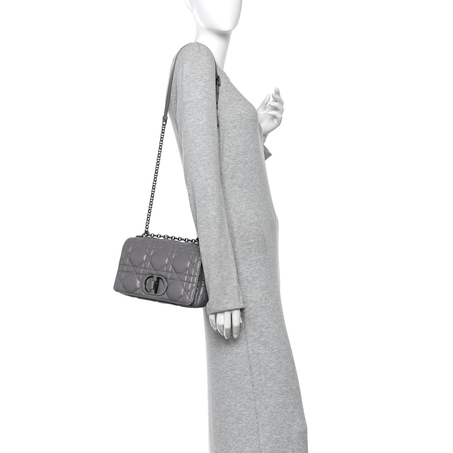 Christian Dior Calfskin Macrocannage Medium Caro Bag Iron Grey 2 of 10