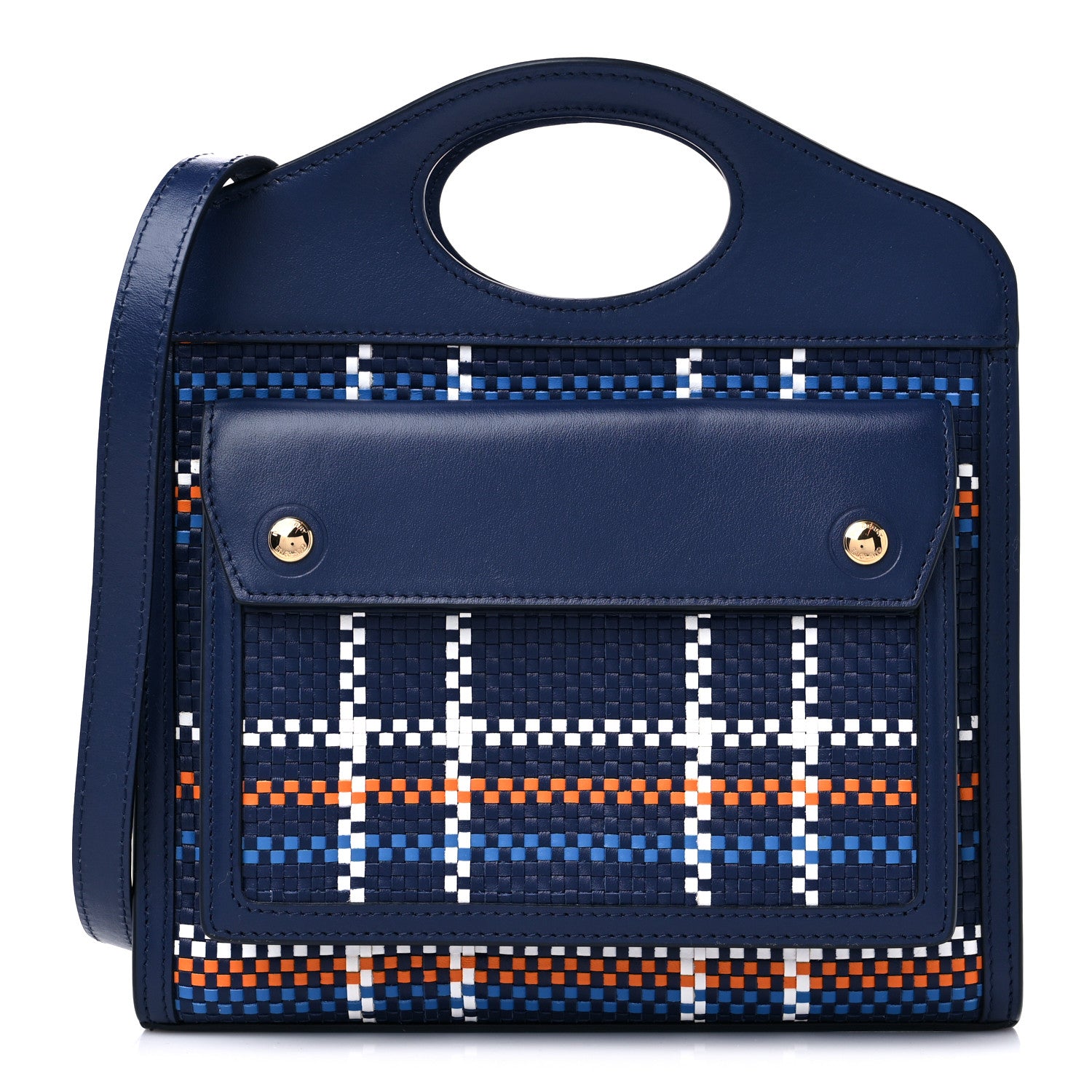Burberry Calfskin Nylon Tartan Mini Pocket Bag Blue White Orange 1 of 8