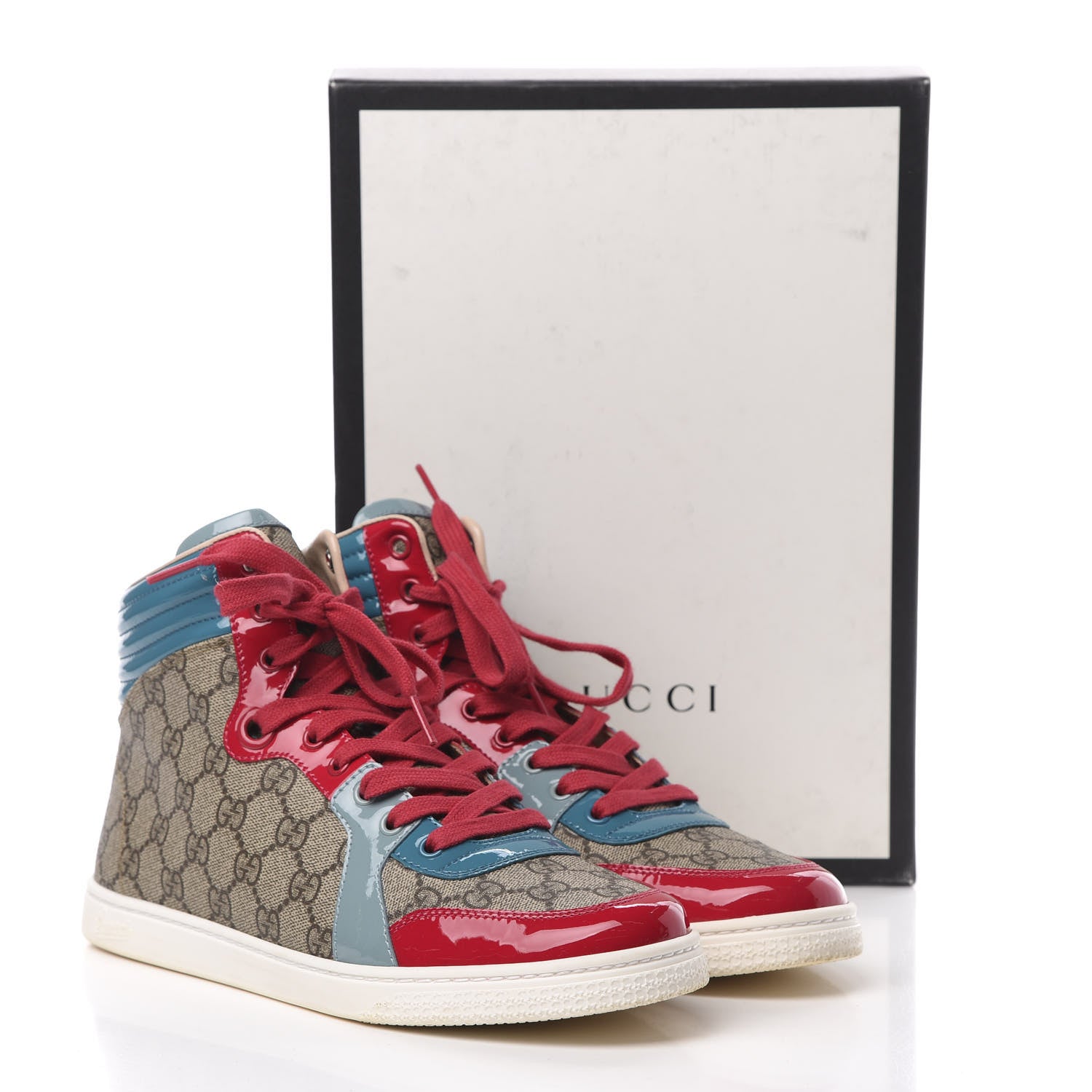 Gucci GG Supreme Monogram Patent Womens High Top Sneakers 40 Beige Pink Fuchsia Cyan 8 of 8